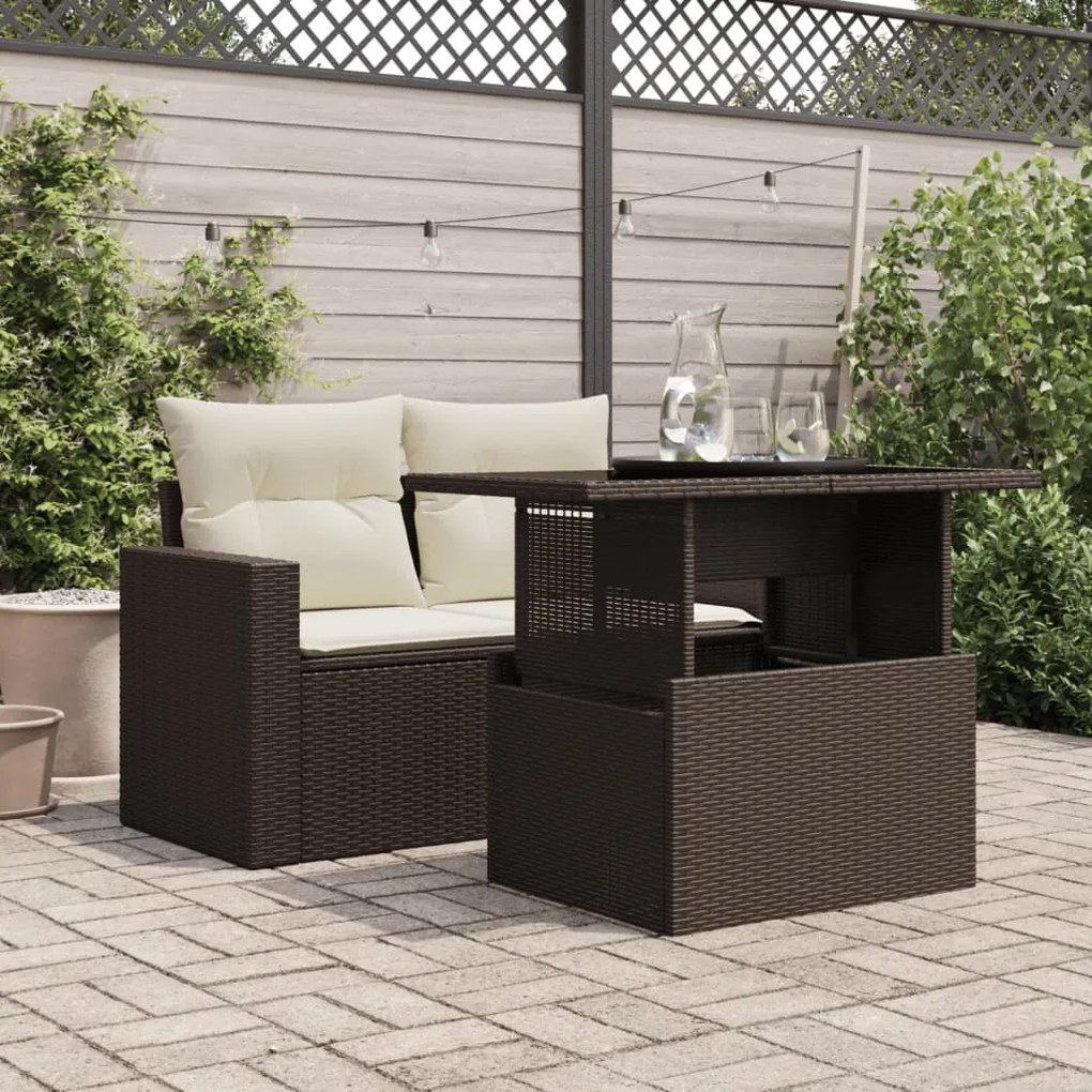 Tavolo da giardino piano vetro marrone 100x55x73 cm polyrattan