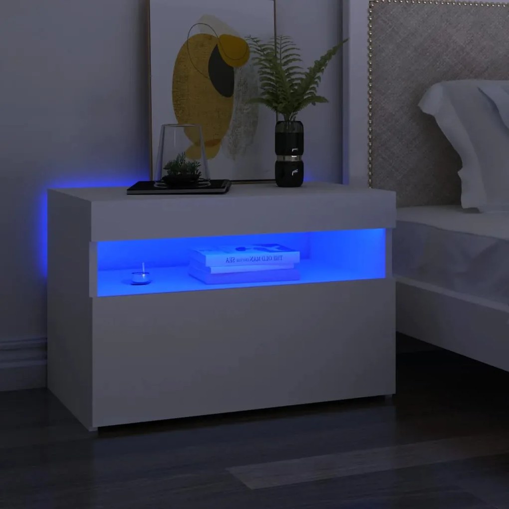 Comodini Con Luci Led Bianco 60x35x40 Cm İn Legno Multistrato /
