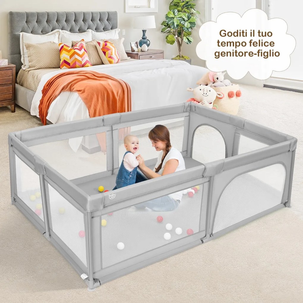 Costway Recinto extra large per neonati e bambini con rete traspirante, Box per bambini per interno ed esterno Grigio