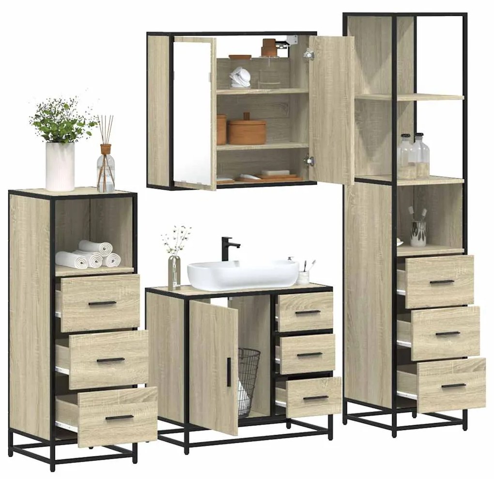 Set Mobili Da Bagno 4 Pz Rovere Sonoma İn Legno Multistrato /