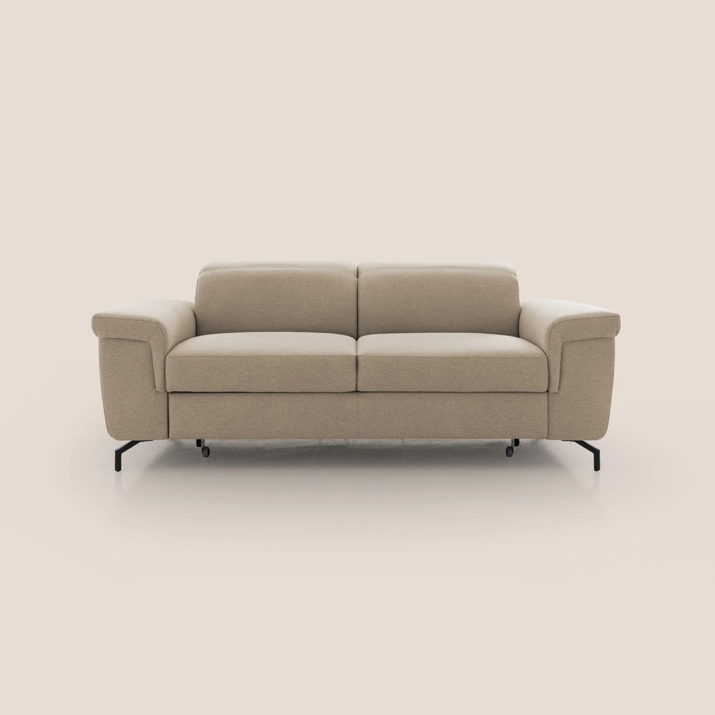 Aisha Divano con poggiapiedi estraibile piedini alti e poggiatesta reclinabili in tessuto Smacchiabile T05 beige
