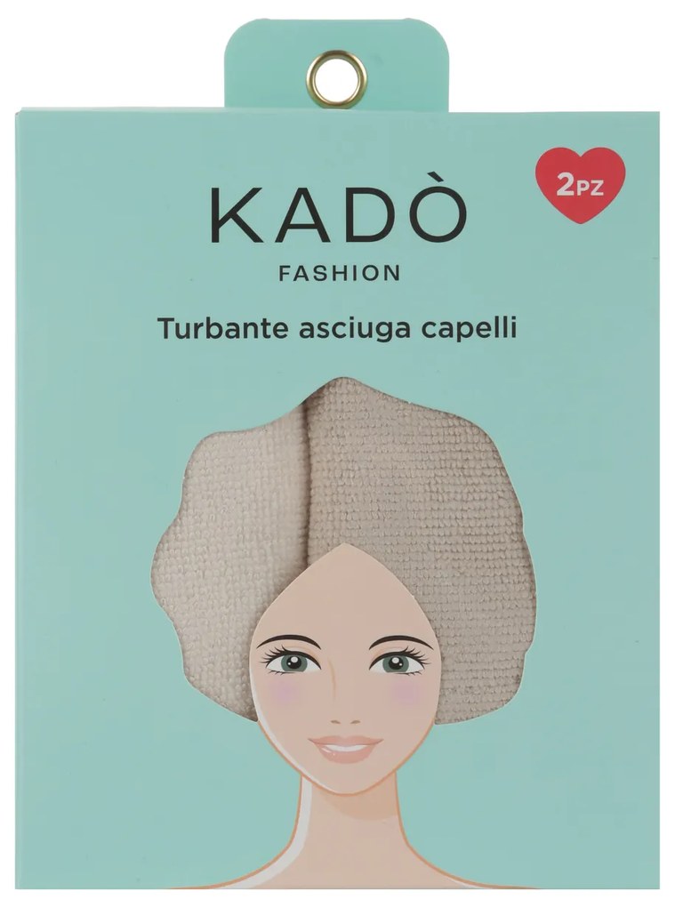 Set 2 asciugamani capelli turbante in microfibra beige