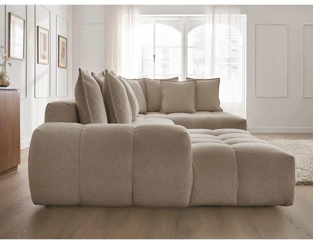 Divano angolare grigio tortora allungabile e con contenitore (penisola a destra/a U) con rivestimento in ciniglia Everest – Bobochic Paris