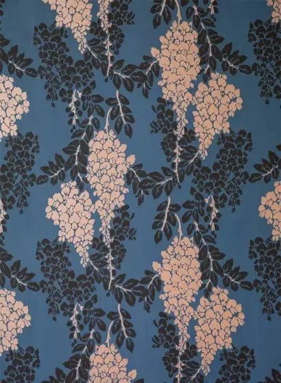 Farrow & Ball Carta da parati Wisteria - Stiffkey Blue/ Copper Metallic/ Black Blue