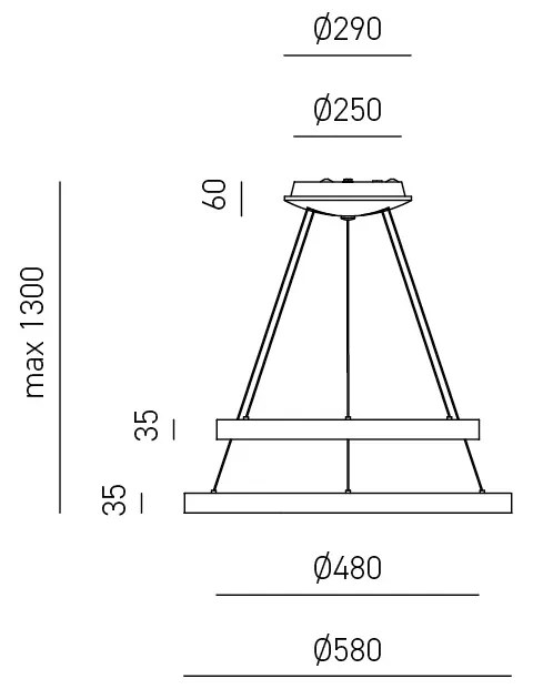 Sospensione Moderna Krizia Alluminio Oro Spazzolato 2 Moduli Led 38+50 W