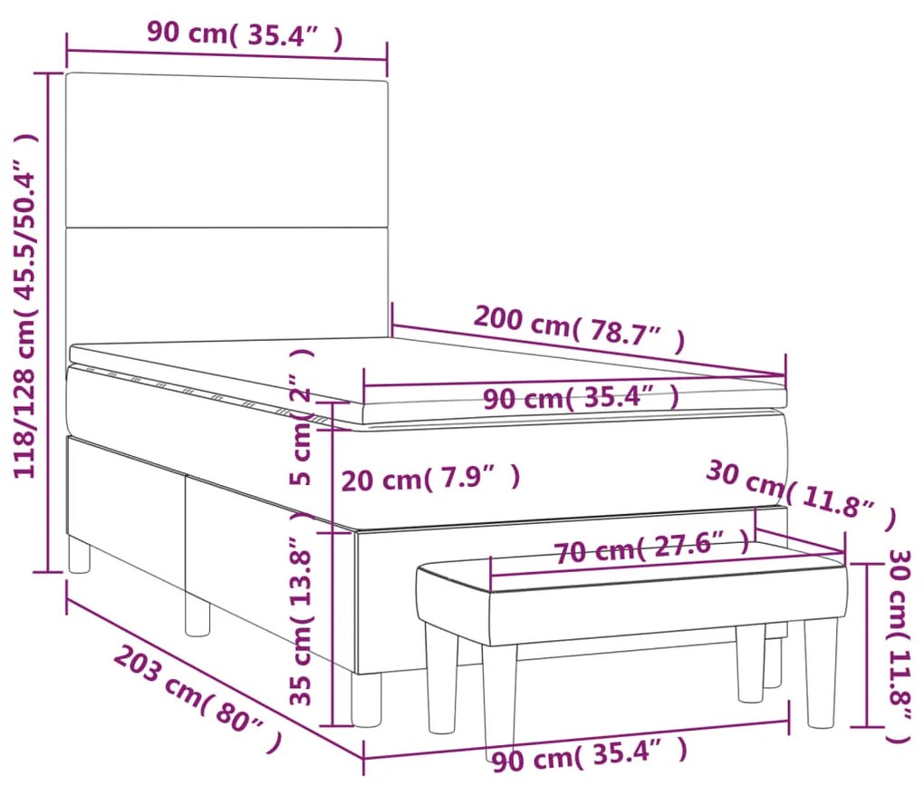 Giroletto a Molle con Materasso Grigio Scuro 90x200 cm Velluto