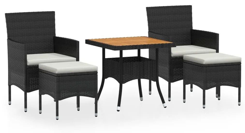 Set mobili da pranzo per giardino 5 pz polyrattan e acacia nero