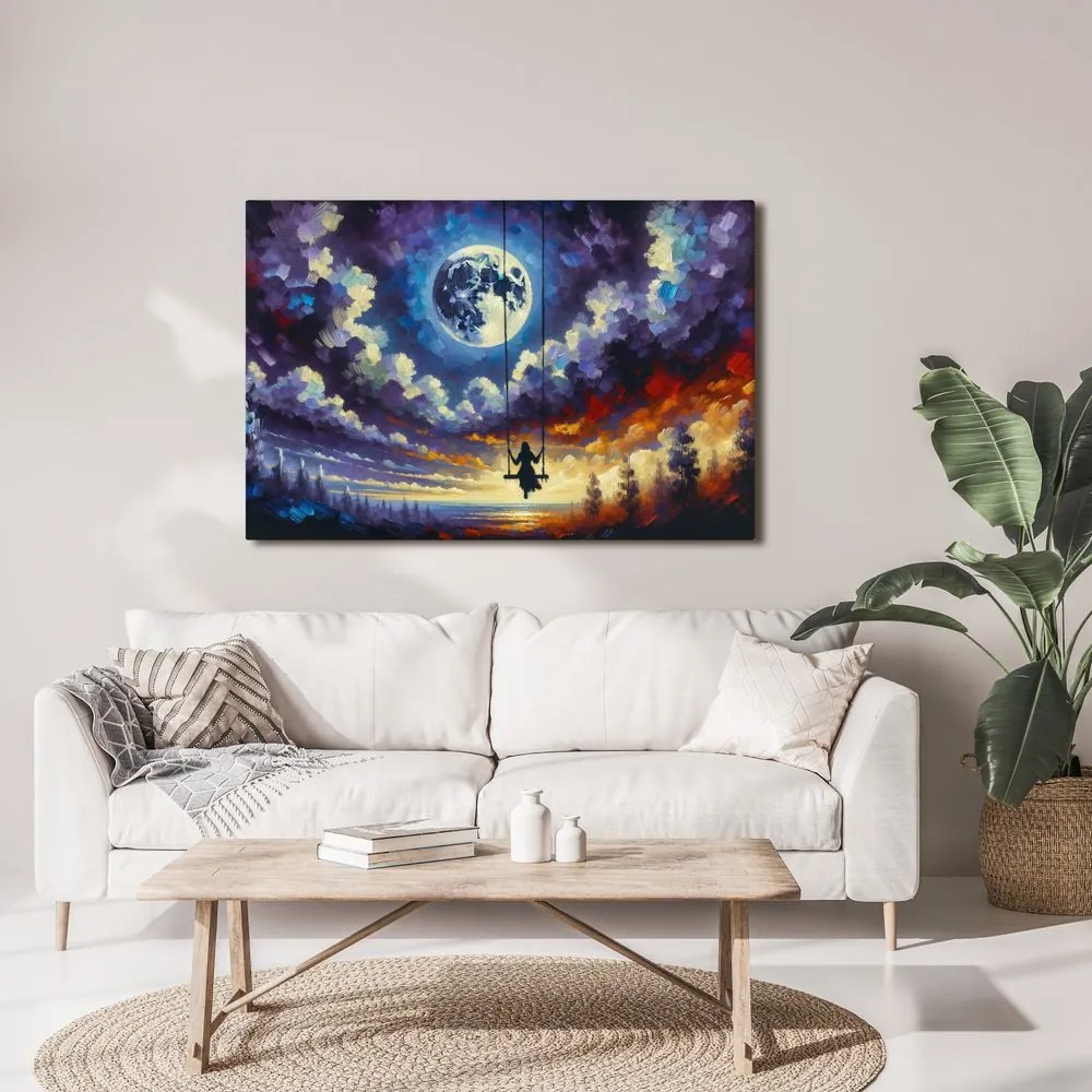 Quadro su tela – Ragazza sull’altalena sotto la luna