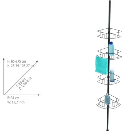 WENKO 24568100-Mensola angolare DOLCEDO 31x230 cm acciaio inossidabile/nero
