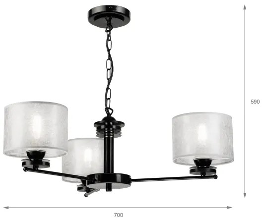 Lampadario a catena ROSA 3xE27/60W/230V nero/grigio