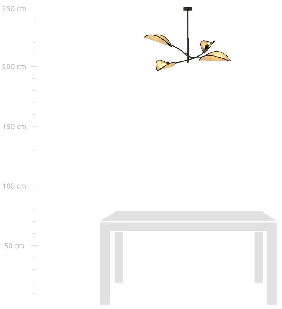 Sospensione Nordica 4 Luci Lotus In Acciaio E Rattan Con Bracci Regolabili