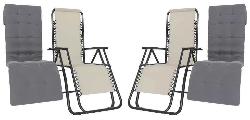 Set Di 2 Poltrone Sedie Sdraio Relax Reclinabili Gravità 0 Con Cuscino Trapuntato Imbottito Design Ergonomico Richiudibile Salvaspazio In Acciaio Tubolare Doppio Spessore Portata Max 120 Kg (Beige)