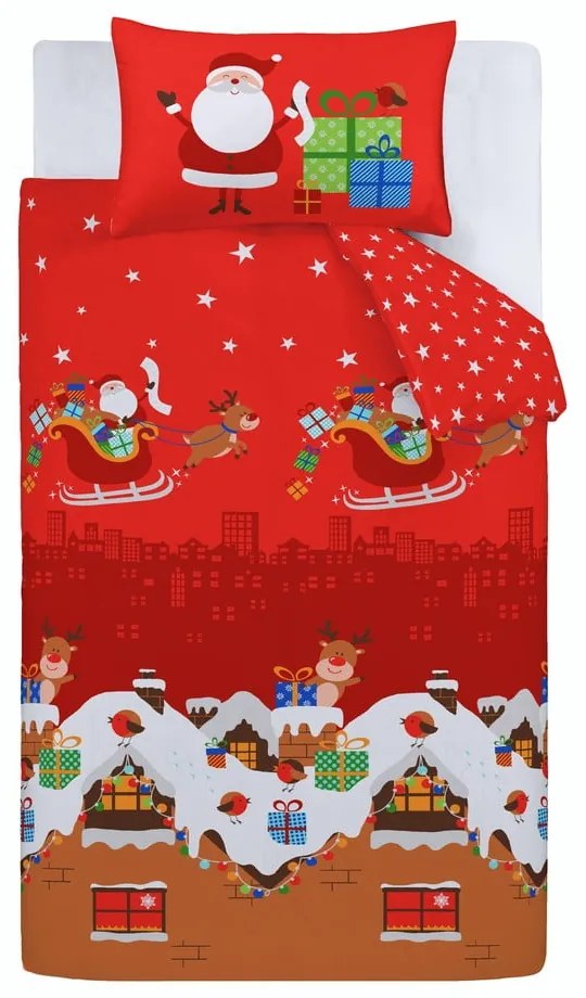 Biancheria da letto rossa Rudolf, 135 x 200 cm Santa's Christmas - Catherine Lansfield