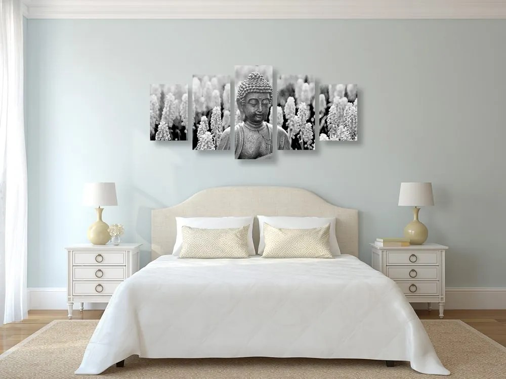 Quadri 5 pezzi – Buddha Yin e Yang in bianco e nero