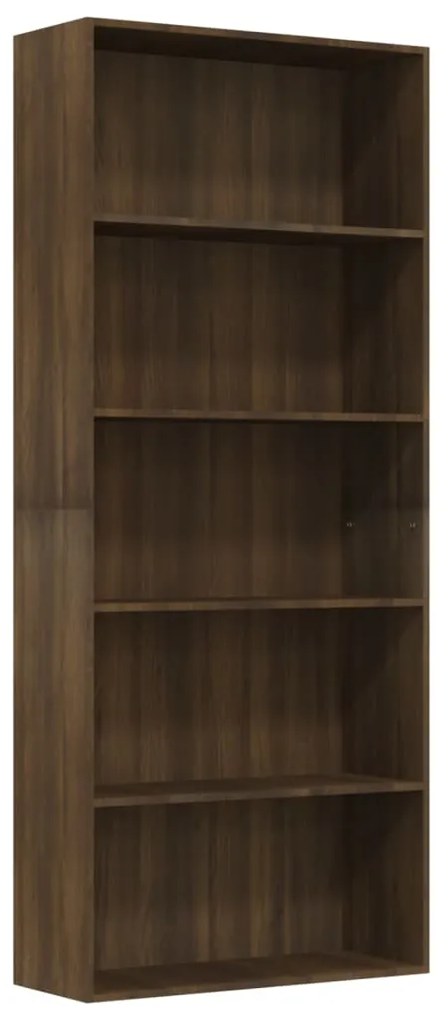 Libreria 5 Ripiani Rovere Marrone 80x30x189cm Legno Multistrato