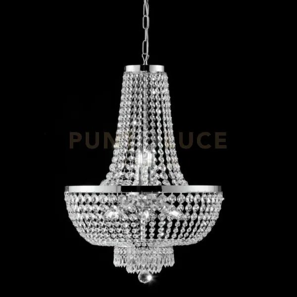 Lampadario in ferro e ottone cromato con strass 8 luci mozart