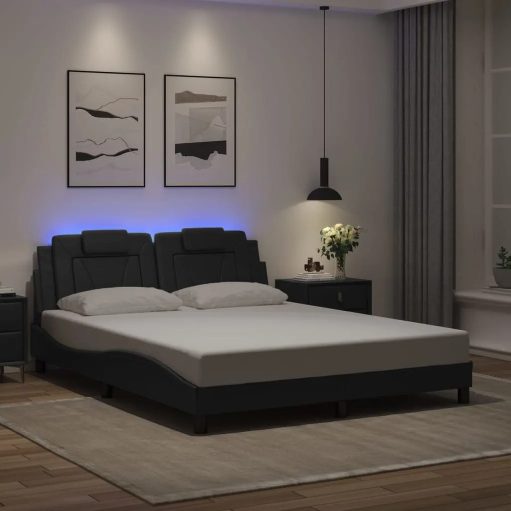Giroletto con luci led nero 160x200 cm in similpelle