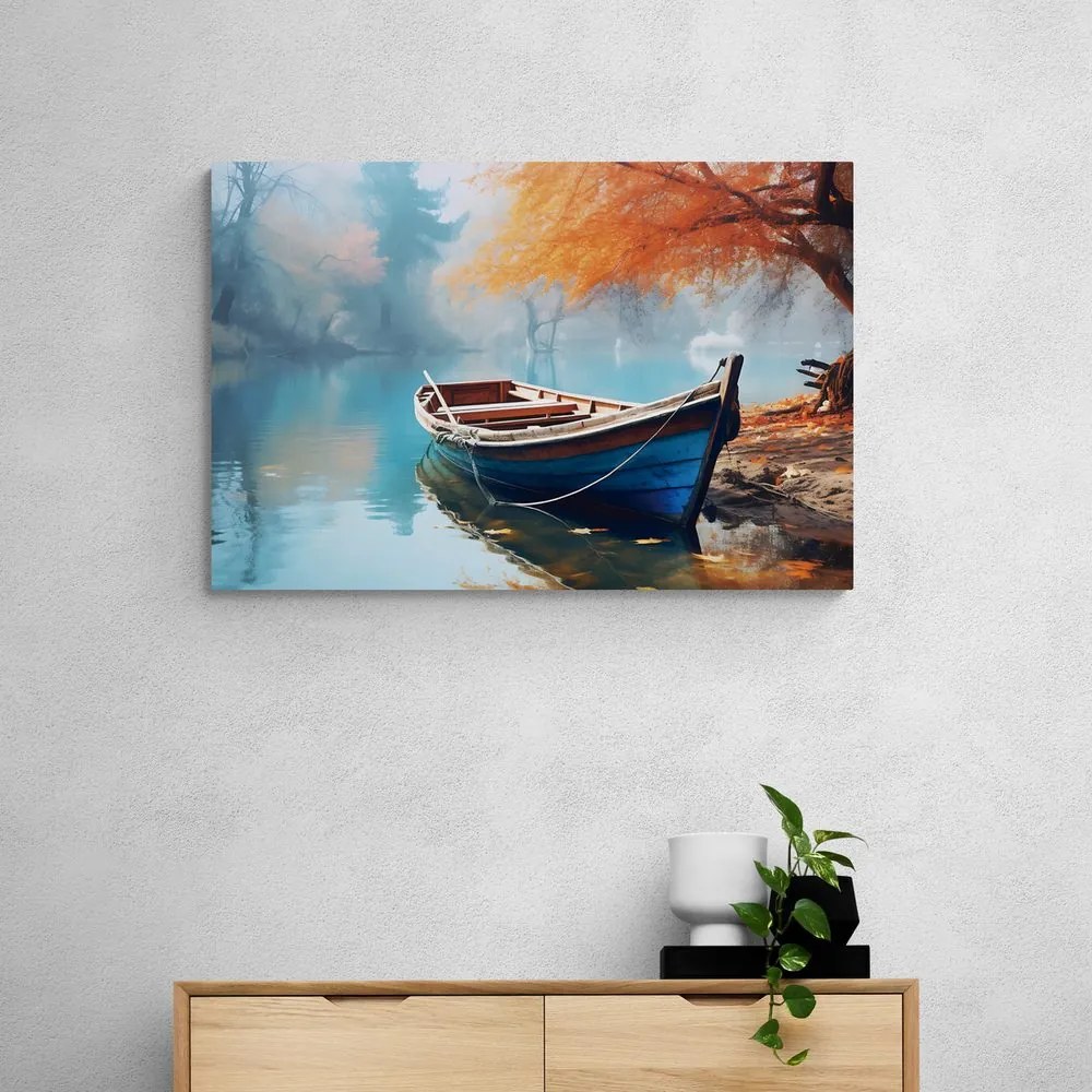 Quadro su tela – Barca su lago deserto