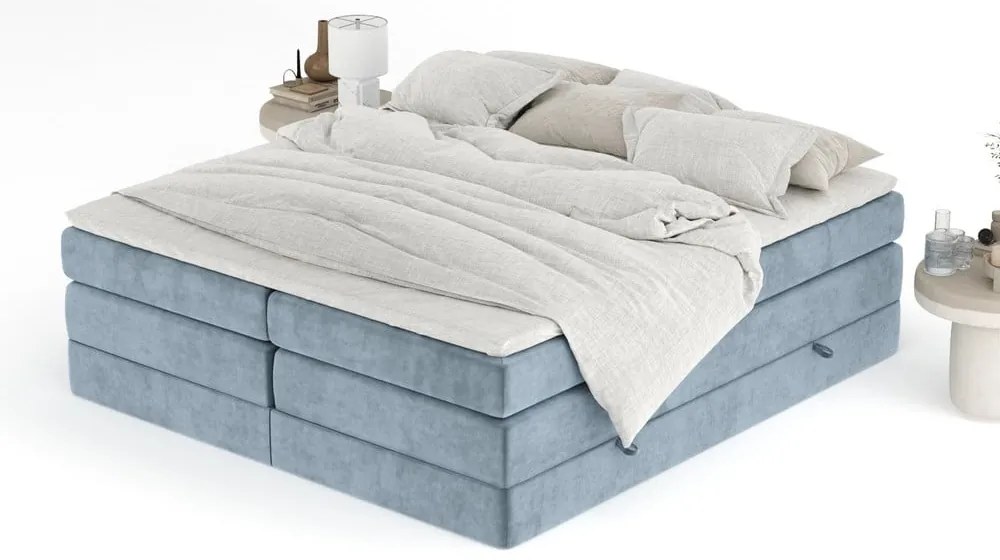 Letto boxspring blu con contenitore/senza testiera 200x200 cm Juniper – Maison de Rêve