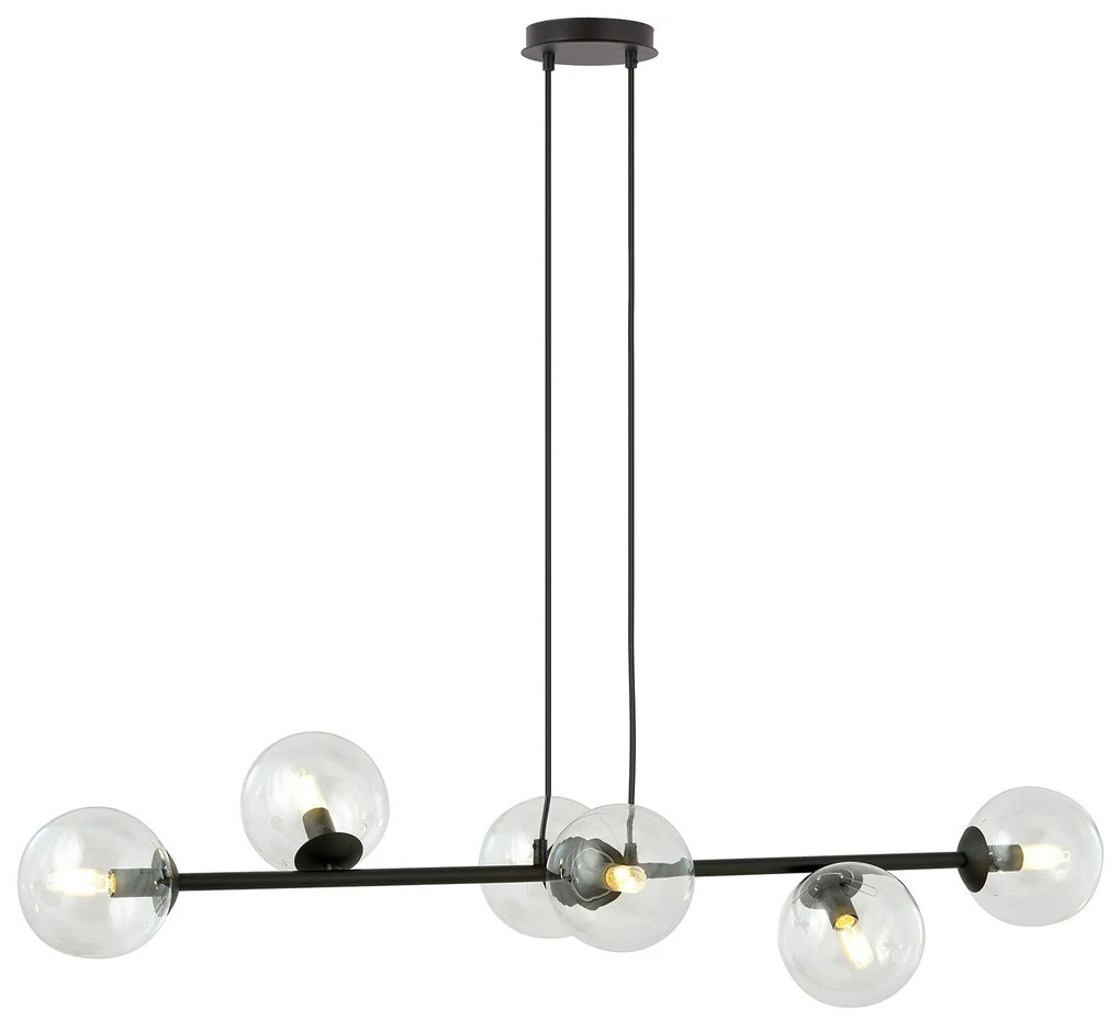 Lampadario Contemporaneo 6 Luci Durga In Acciaio Nero E Sfere Vetro Trasparente