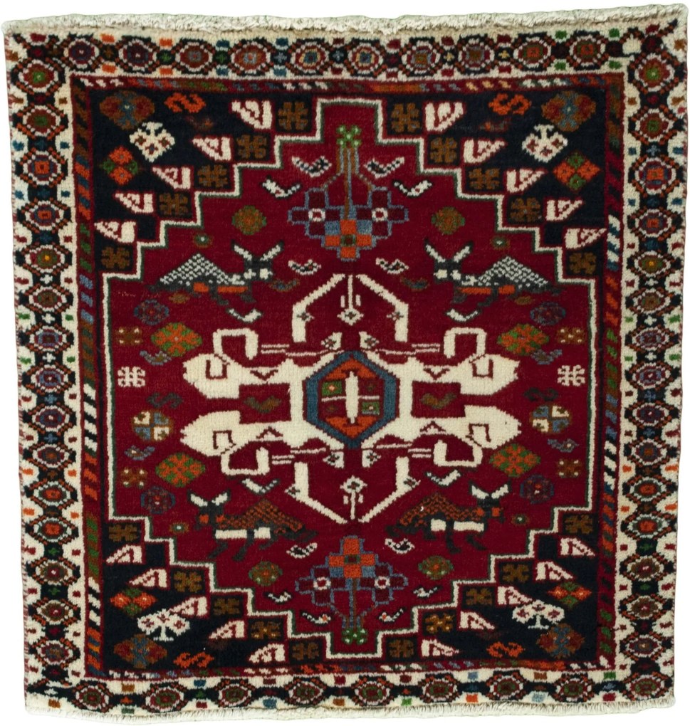 Shiraz Tappeto 60 x 60 Rosso (Iran) Annodato A Mano