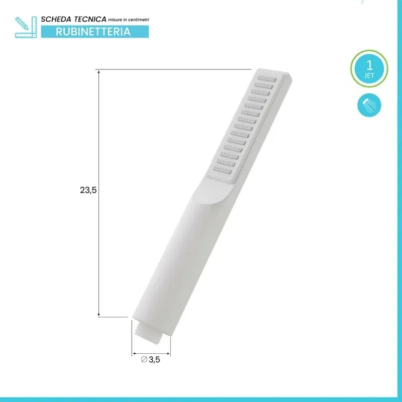 Doccetta monogetto da 23,5 cm bianco opaco in ABS anticalcare Hidra
