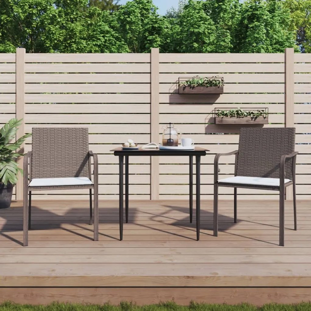 Set Pranzo da Giardino 3pz con Cuscini in Polyrattan e Acciaio