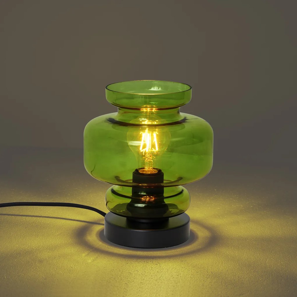 Lampada da tavolo retrò nera con vetro verde - Denise