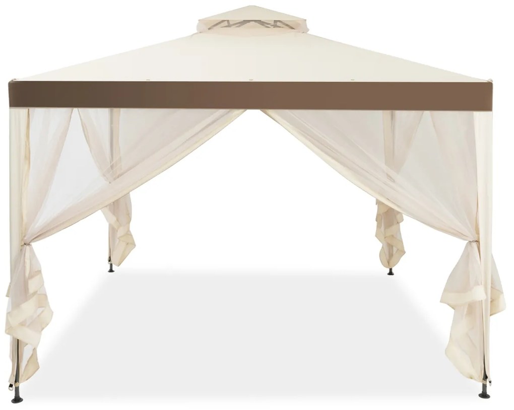 Costway Gazebo a doppio tetto con zanzariera 3x3M da esterno e campeggio Beige