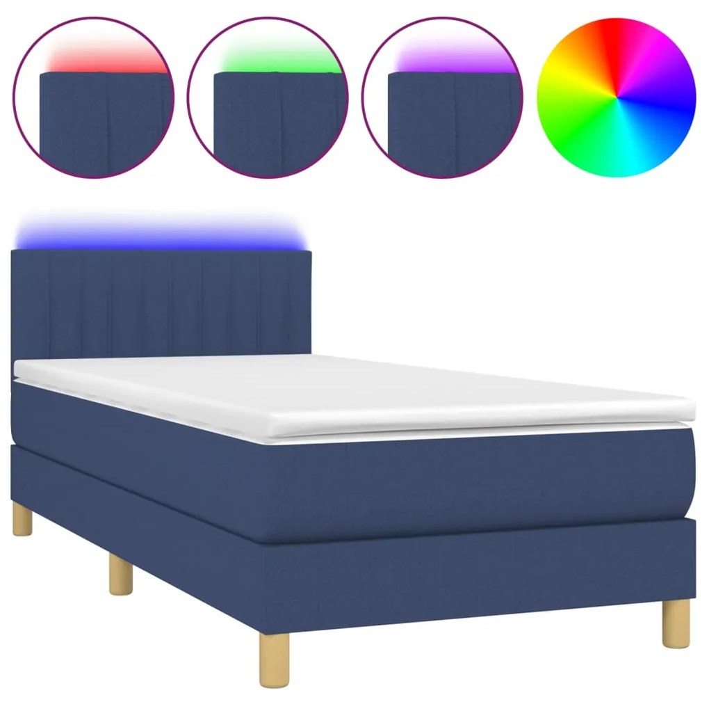 Letto a molle con materasso e led blu 80x200 cm in tessuto