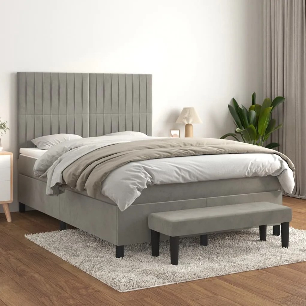 Giroletto A Molle Con Materasso Grigio Chiaro 140x190cm Velluto /