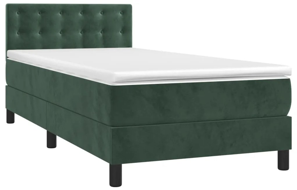 Letto a molle con materasso e led verde scuro 90x200cm velluto