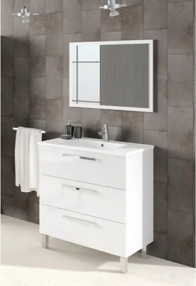 Mobile Bagno 80 Cm Con Lavabo Specchio E Colonna Da Terra Bianco Athena 3 Cassetti