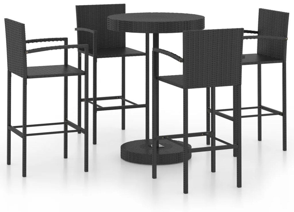 Set Bar da Giardino 5 pz in Polyrattan Nero