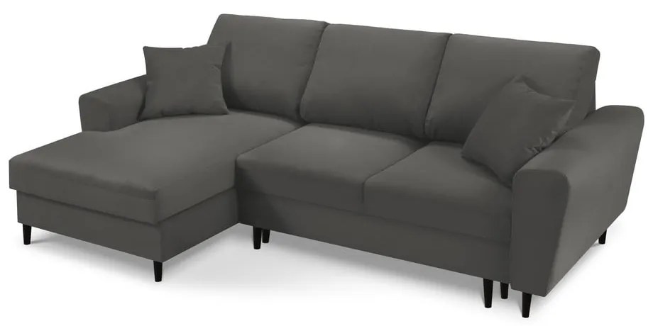 Divano letto angolare in velluto a coste grigio scuro, angolo sinistro Jazz - Kooko Home