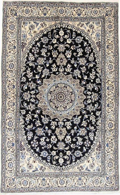 Nain Tappeto 230 x 150 Blu (Iran) Annodato A Mano