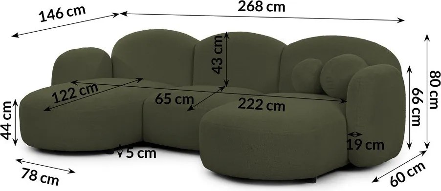 Divano angolare verde (a U) con rivestimento in bouclé Orbit – Ropez