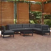 Set Divani da Giardino 8 pz con Cuscini Neri Legno di Pino cod mxl 43391