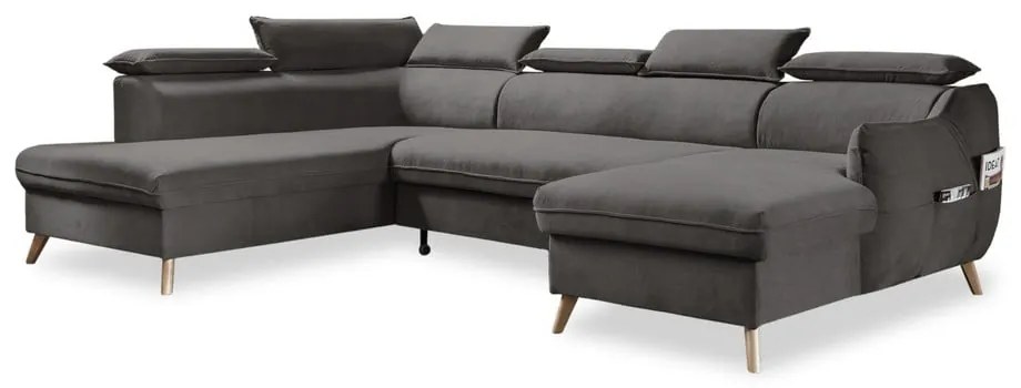 Divano letto angolare a U in velluto grigio scuro (angolo sinistro) Sweet Harmony - Miuform