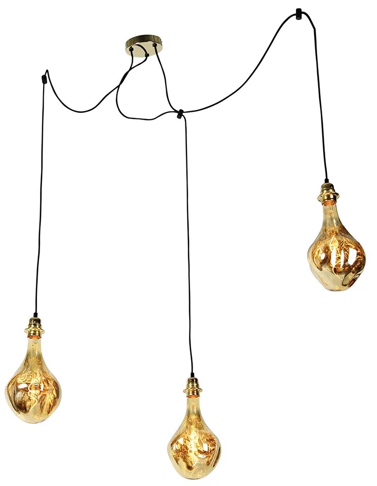 Lampada a sospensione dorata a 3 luci incl. LED specchio oro dimmerabile - Cava Luxe