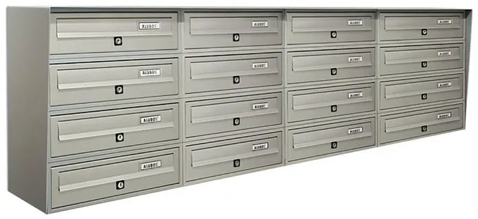 Casellario postale condominiale ALUBOX  Slim 16 posti formato rivista in alluminio argento satinato L 154.5 x P 30 x H 50 cm