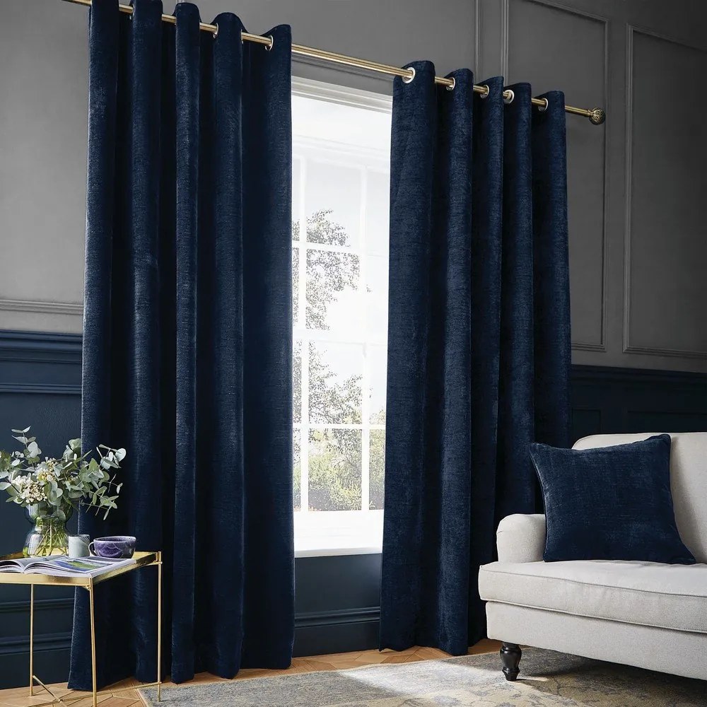 Tende in set termoisolanti blu scuro in ciniglia 2 pz 229x229 cm Selene Luxury Chenille – Hyperion