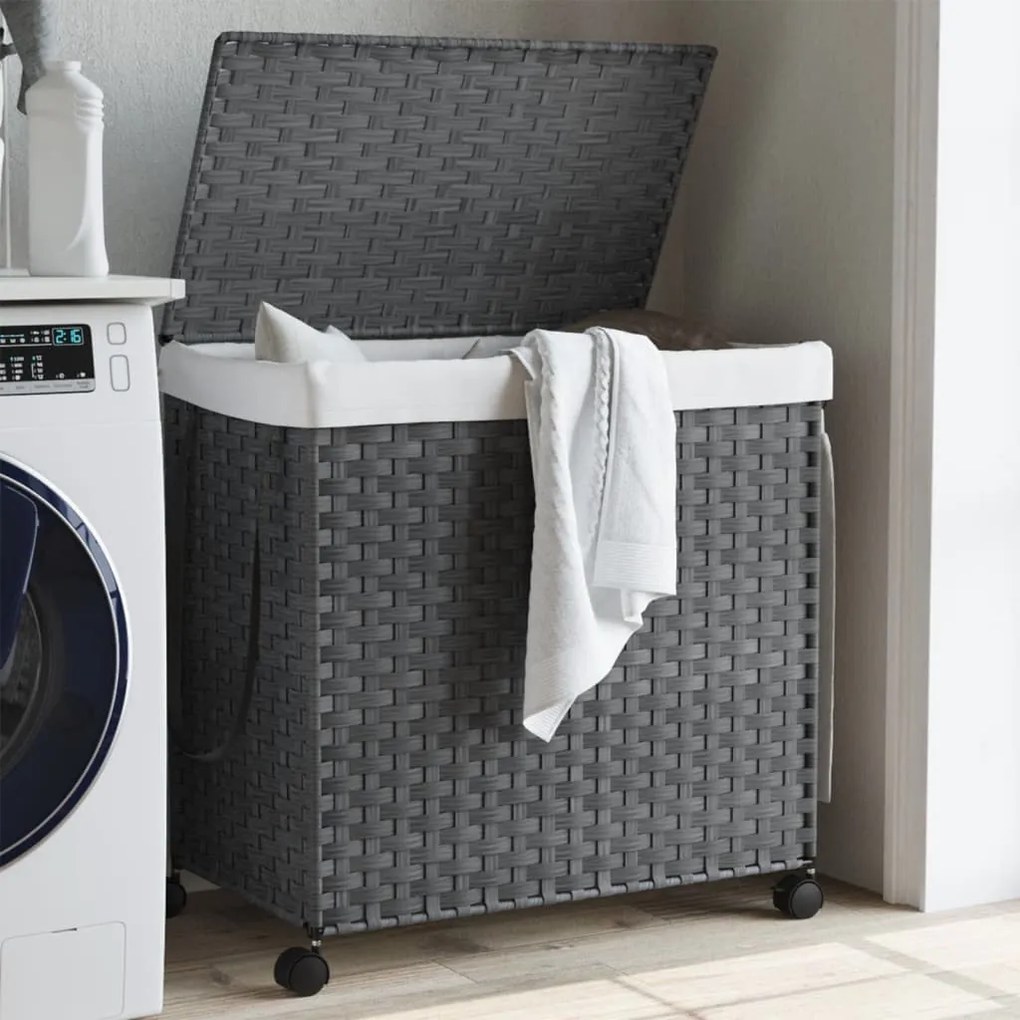 Cesto Portabiancheria Con Ruote Grigio 60x35x60,5 Cm Rattan /