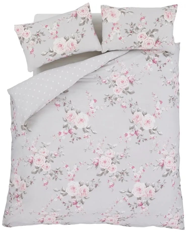 Biancheria letto matrimoniale grigia estesa 230x220 cm Canterbury Floral - Catherine Lansfield