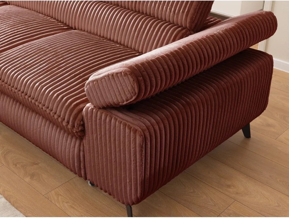 Divano angolare color terracotta (con penisola a sinistra/a L) con rivestimento in velluto a coste Marbeya – Ropez