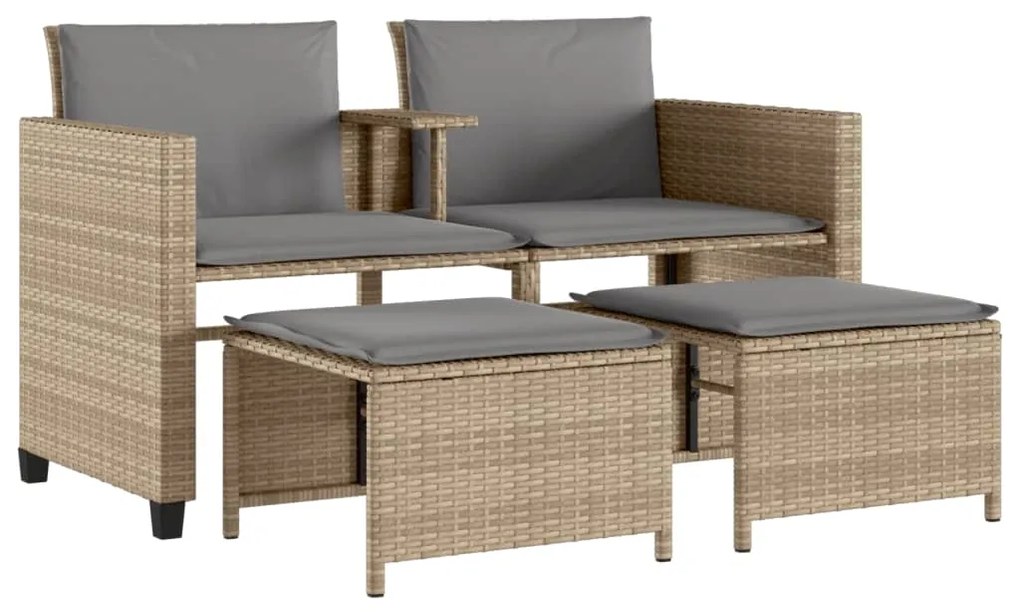 Divano giardino 2 posti con tavolo e sgabelli beige polyrattan