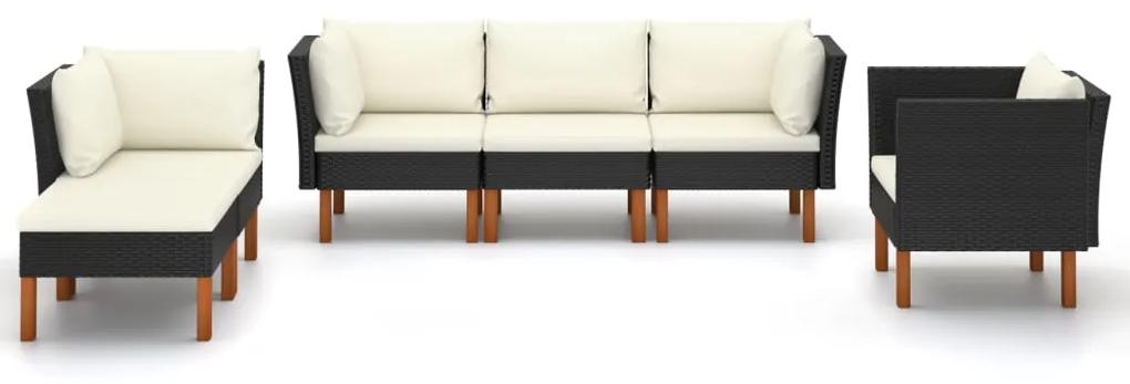 Set divani da giardino 6pz polyrattan legno di eucalipto nero