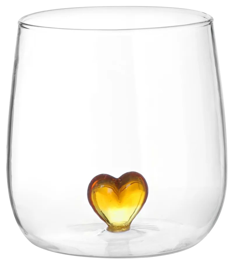 Bicchiere cuore ambra in vetro borosilicato, da 380 ml