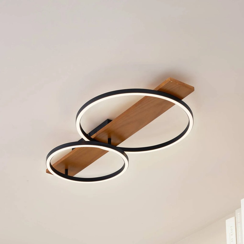 Plafoniera LED Lindby Galad, bianco/nero, legno, a 2 luci.