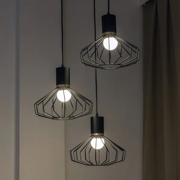 Lampadario a sospensione con cavo SOLANO 3xE27/15W/230V nero/oro